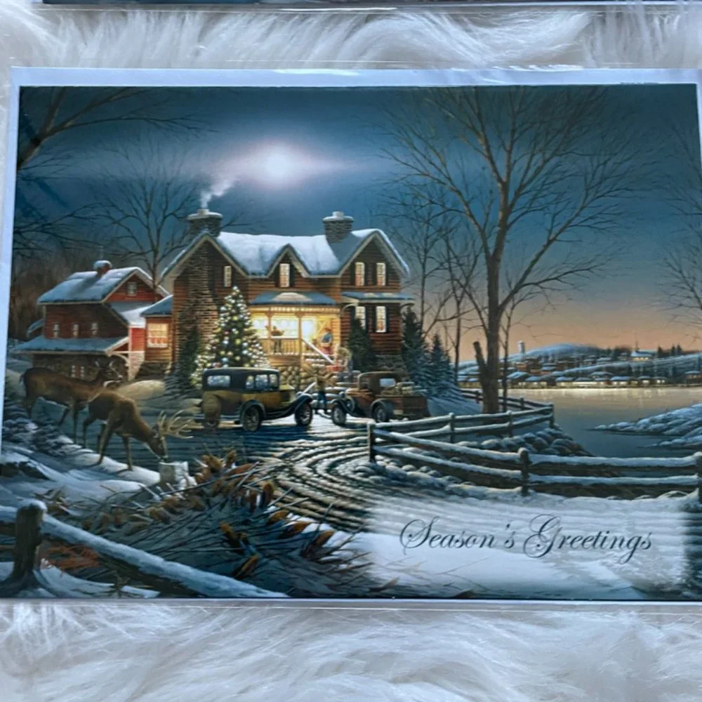 8 Holiday cards set individually sealed in plastic with matching print envelope